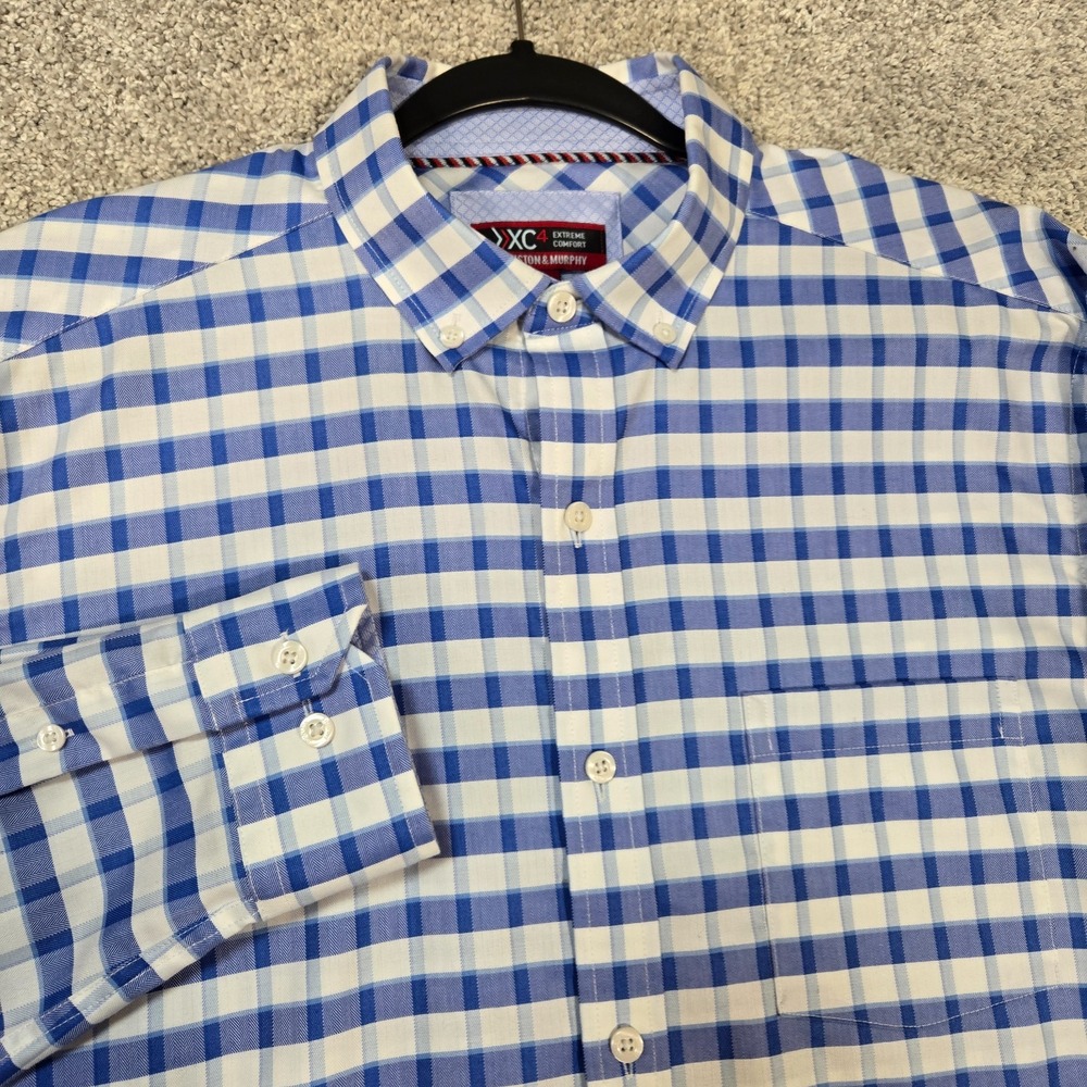 Johnston & Murphy XC4 Extreme Comfort Men's Large Blue Check Cotton Shirt
